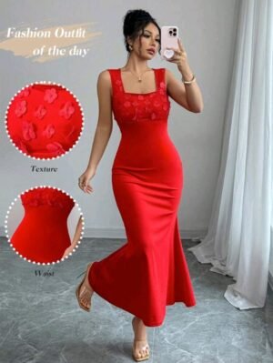 ABITO DA DONNA LUNGO ELEGANTE COLORE ROSSO