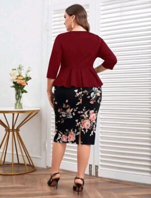 ABITO DA DONNA CORTO BORDEAUX FLOREALE TAGLIA CURVY