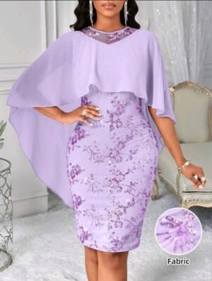 ABITO DA SERA VIOLA ELEGANTE CON VELO IN CHIFFON