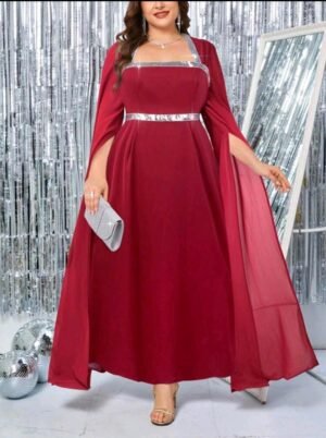 VESTITO DA SERA LUNGO CURVY IN BORDEAUX