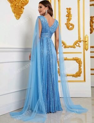 ABITO DA SERA O CERIMONIA LUNGO IN PAILLETTES COLORE AZZURRO