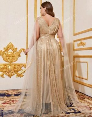 ABITO LUNGO DA SERA IN PAILLETTES COLORE ORO TAGLIA COMODA