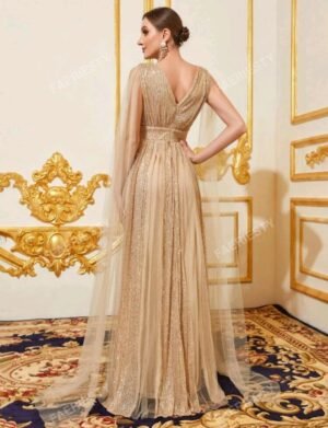 ABITO DA SERA O CERIMONIA LUNGO IN PAILLETTES COLORE ORO