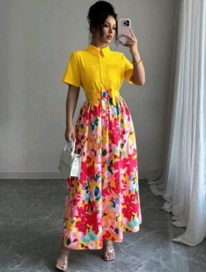 ABITO GIALLO CON MOTIVO FLOREALE