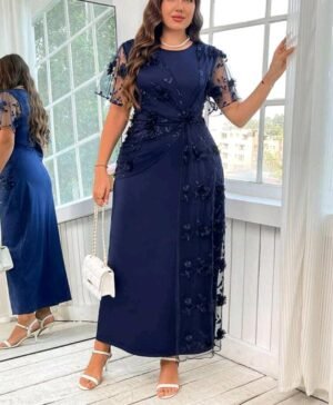 ABITO LUNGO IN TULLE CON RICAMI FLOREALI