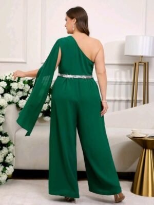 TUTA MONOSPALLA VERDE CON DETTAGLIO IN STRASS