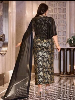 ABITO LUNGO ELEGANTE NERO ORO – VESTITO DONNA CURVY