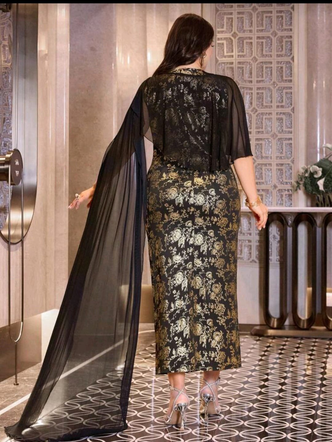 ABITO LUNGO ELEGANTE NERO ORO – VESTITO DONNA CURVY - immagine 2