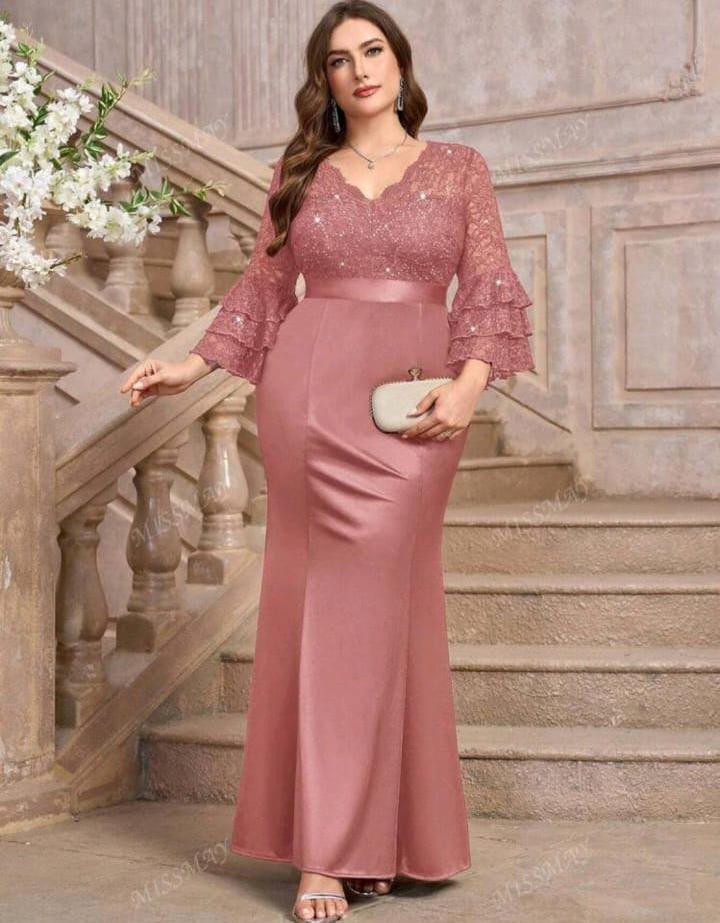 ABITO DA SERA CURVY LUNGO ROSA ANTICO