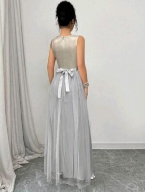 VESTITO LUNGO GRIGIO CON TULLE