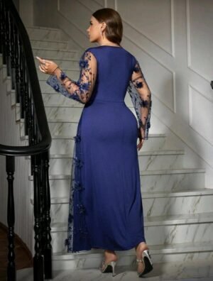 ABITO DA SERA CURVY LUNGO ELEGANTE IN BLU SCURO