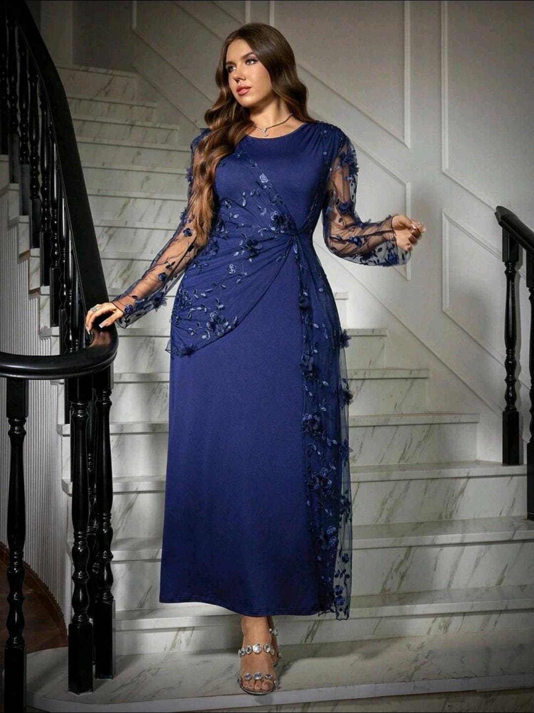 ABITO DA SERA CURVY LUNGO ELEGANTE IN BLU SCURO