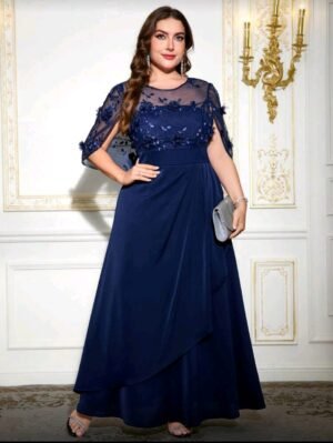 ABITO DA SERA CURVY LUNGO ELEGANTE IN BLU SCURO