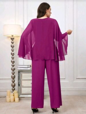 COMPLETO DONNA CURVY ELEGANTE 2 PEZZI FUCSIA CON VELO FLUIDO